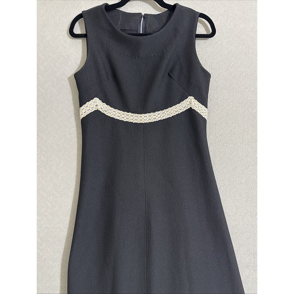 Vtg 60s 70s maxi dress womens Handmade black Empire Mod Retro Silver Gold Trim M - Picture 2 of 16